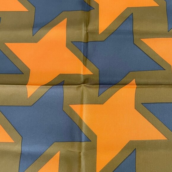 Vintage Retro Geometric Print Scarf Rolled Edges Gold, Blue, Grn, Orange Sz OS - Picture 4 of 7